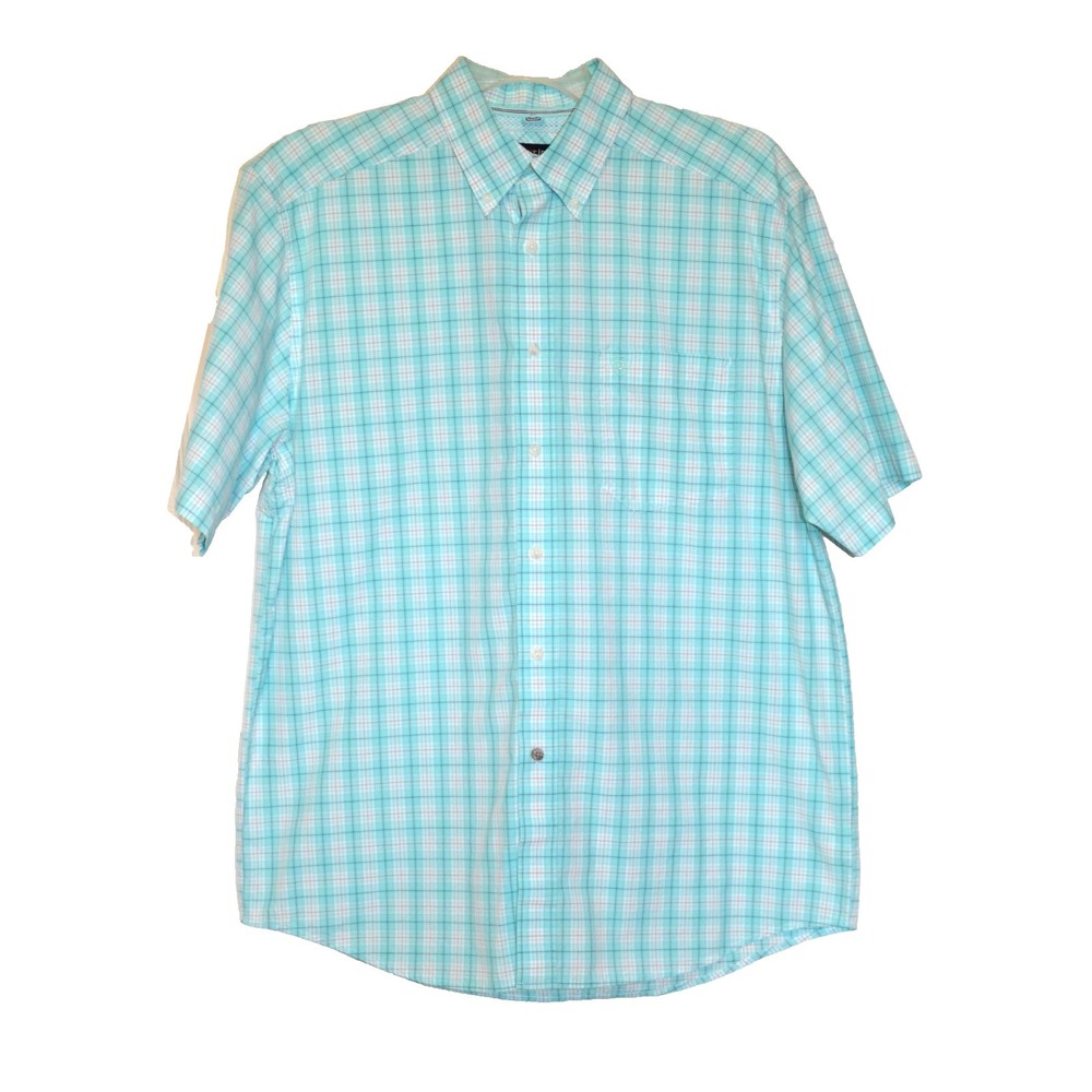 Ariat Pro‎ Series Mens Shirt Size Large Plaid White Green Short Sleeve